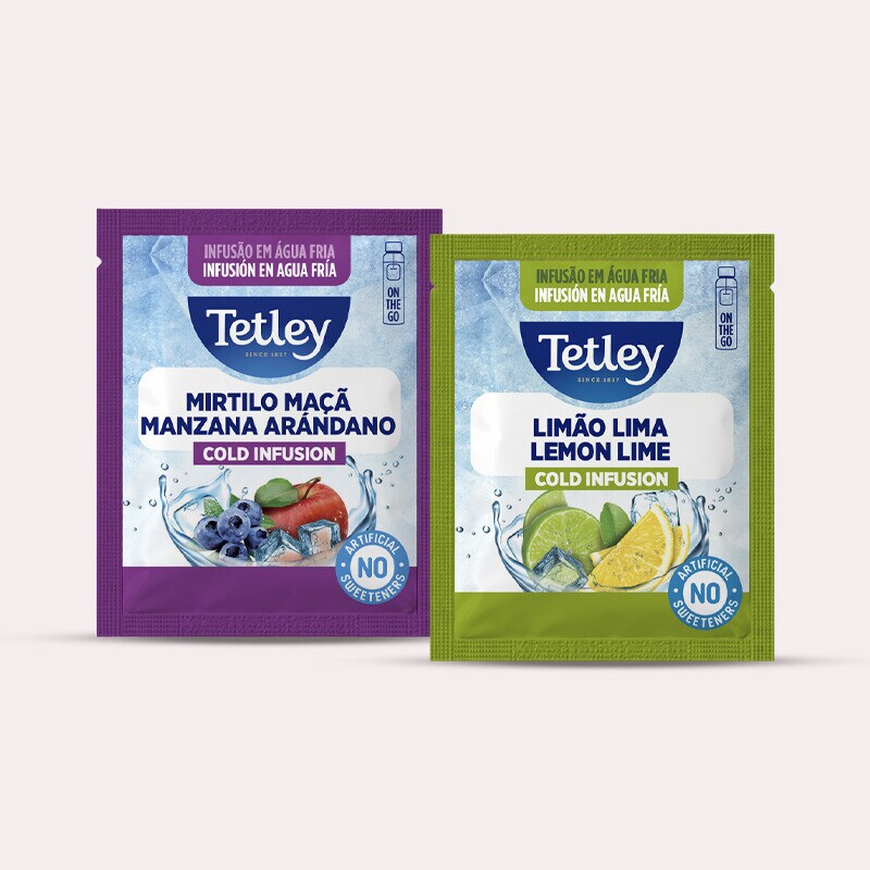 Exclusivo online, oferta Tetley Cold saqueta Infusão em água fria de Limão Lima e Mirtilo Maçã em compras superiores a 50€ - 19 a 25 de junho
